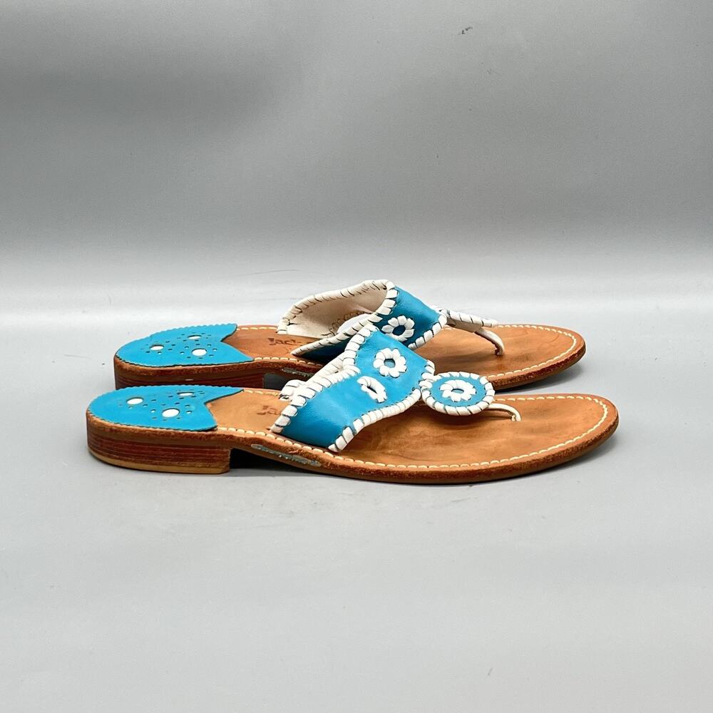 Jack Rogers Sandals Womens 9 Blue Leather Thong Medallion Whipstitch Shoes